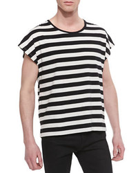 Saint Laurent Horizontal Stripe Short Sleeve T Shirt Blackwhite