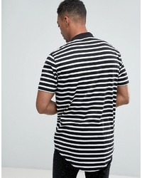 Asos Super Longline Stripe T Shirt With Curved Hem And Turtleneck