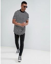 Asos Super Longline Stripe T Shirt With Curved Hem And Turtleneck