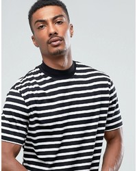 Asos Super Longline Stripe T Shirt With Curved Hem And Turtleneck