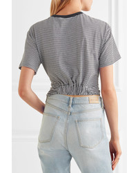 Alexander Wang T By Cropped Twist Front Striped Cotton Jersey T Shirt Black