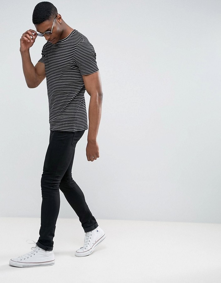 Asos Tall Longline Muscle Stripe T Shirt In Rib, $18 | Asos | Lookastic