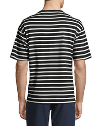 Burberry Totford Striped Cotton Oversized T Shirt Blackwhite