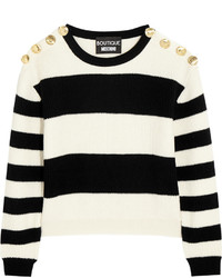 Moschino Boutique Cropped Striped Ribbed Wool Sweater
