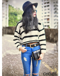Choies Stripe Loose Crop Sweater