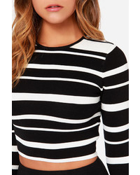 Crop Culture Black And White Striped Cropped Sweater