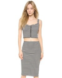 Black and White Horizontal Striped Cropped Top