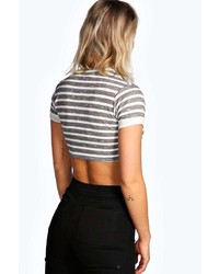 Boohoo Laura Textured Stripe High Neck Crop Top