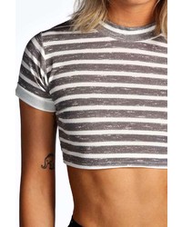 Boohoo Laura Textured Stripe High Neck Crop Top