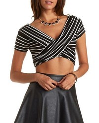 Charlotte Russe Striped Crossover Wrap Crop Top