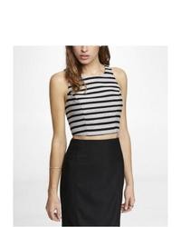 Express Striped Cropped Zip Back Woven Tank Black Small