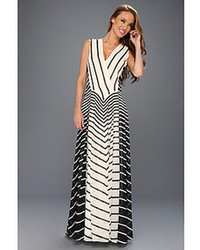 Black and White Horizontal Striped Evening Dress