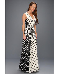 Halston Heritage Sleeveless A Line Stripe Printed Gown