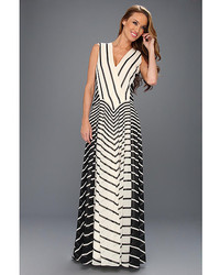 Halston Heritage Sleeveless A Line Stripe Printed Gown