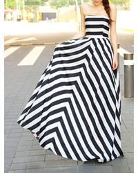 Choies Limited Edition Black Stripe Off Shoulder Maxi Dress