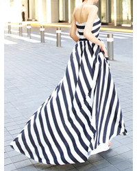 Choies Limited Edition Black Stripe Off Shoulder Maxi Dress