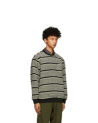 Beams Plus Black And Off White Fleece Striped Sweater