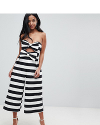 Asos Petite Bow Jumpsuit In Structured Fabric In Stripe
