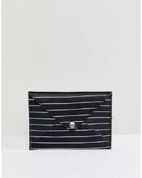 Black and White Horizontal Striped Leather Clutch