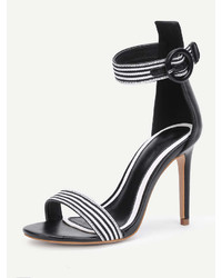 Romwe Striped Design Two Part Heeled Sandals