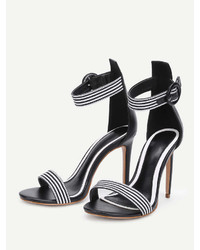 Romwe Striped Design Two Part Heeled Sandals