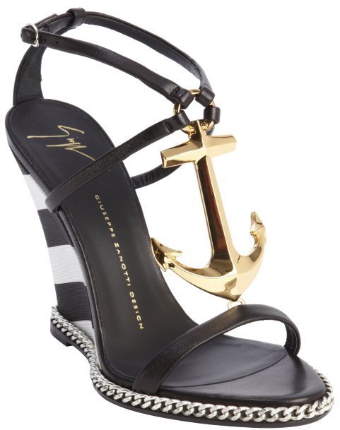 Giuseppe Zanotti Black Leather Striped Wedge Anchor Coline Sandals, $1,150 | Bluefly Lookastic