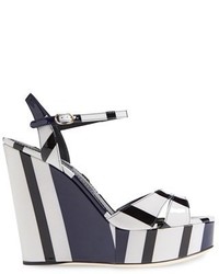 Dolce & Gabbana Dolcegabbana Nautical Stripe Platform Wedge Sandal Size 6us 365eu White
