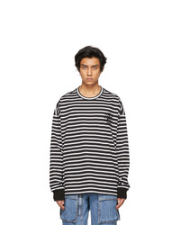 Juun.J Black And White Striped Embroidered Circle Logo Long Sleeve T Shirt