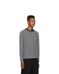AMI Alexandre Mattiussi Black And White Striped Smiley Edition Long Sleeve T Shirt