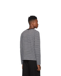 AMI Alexandre Mattiussi Black And White Striped Smiley Edition Long Sleeve T Shirt