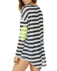 ChicNova Black White Stripe Round Collar T Shirt
