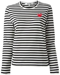 Women's Black and White Horizontal Striped Long Sleeve T-shirt, Brown ...