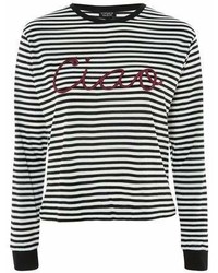 Topshop Embroidered Ciao Stripe Tee