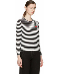 Comme des Garcons Play Black And White Striped Heart Patch T Shirt