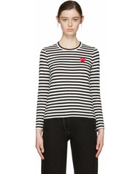Comme des Garcons Play Black And White Striped Heart Patch T Shirt