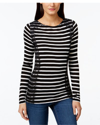 INC International Concepts Striped Lace Long Sleeve Top Only At Macys