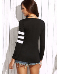 Romwe Varsity Striped Tee With Patch Pocket