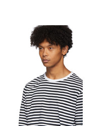 Nanamica White And Black Striped Coolmax Long Sleeve T Shirt