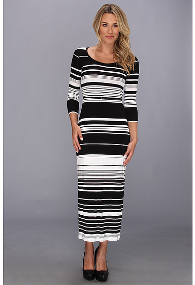 black and white striped maxi dress with sleeves