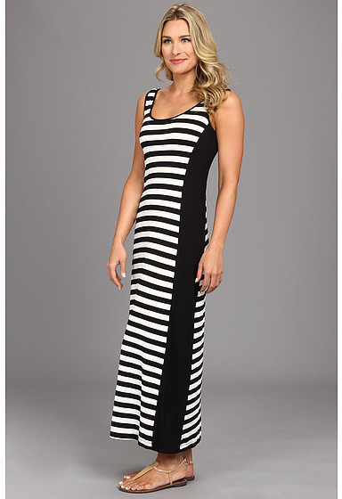 Calvin Klein Black And White Striped Maxi Dress