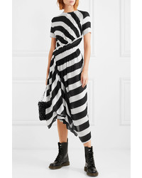 Preen Line Sida Asymmetric Ruched Striped Midi Dress