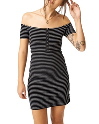 Black and White Horizontal Striped Off Shoulder Dress