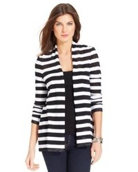 Charter Club Petite Long Sleeve Striped Open Front Cardigan