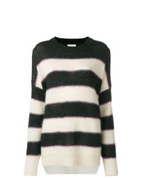 Black and White Horizontal Striped Oversized Sweater