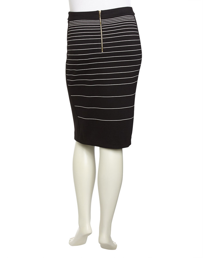 Carmen Marc Valvo Car By Graduated Stripe Ponte Pencil Skirt Black ...