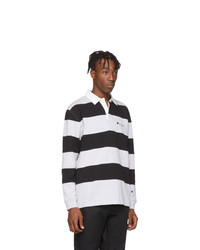 Champion Reverse Weave Grey And Black Striped Small Script Logo Rugby Polo