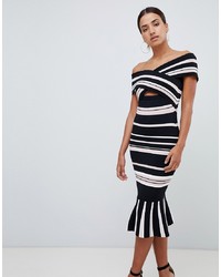 Forever New Cut Out Bardot Dress In Stripe
