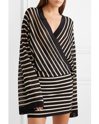 Balmain Wrap Effect Metallic Striped Stretch Jersey Mini Dress