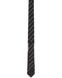 Alexander McQueen Black White Silk Ruled Logo Tie