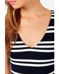Everly All For Nautical Ivory And Navy Blue Striped Dress